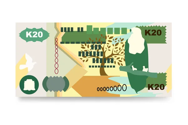 Zambia Kwacha Vector Illustration Zimbabwe Dinero Establece Paquetes Billetes Papel — Vector de stock