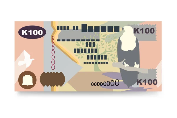 Zambia Kwacha Vector Illustration Zimbabwe Dinero Establece Paquetes Billetes Papel — Vector de stock