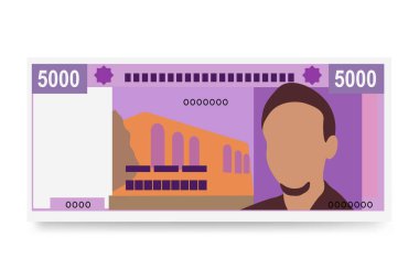Cibuti Franc Vektör İllüstrasyonu. Doğu Afrika parası tomarla para biriktirdi. Kağıt para 5000 DJF. Düz stil. Beyaz arka planda izole edilmiş. Basit minimal tasarım.