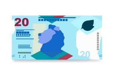 Hong Kong Dolarlık Vektör İllüstrasyonu. Hong Kong, Macau parası, tomarla para. Kağıt parası 20 HKD. Düz stil. Beyaz arka planda izole edilmiş. Basit minimal tasarım.