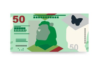 Hong Kong Dolarlık Vektör İllüstrasyonu. Hong Kong, Macau parası, tomarla para. Kağıt para 50 HKD. Düz stil. Beyaz arka planda izole edilmiş. Basit minimal tasarım.