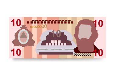 Honduras Lempira Vektör İllüstrasyonu. Honduras parası tomarla para ayarladı. Kağıt parası 10 HNL. Düz stil. Beyaz arka planda izole edilmiş. Basit minimal tasarım