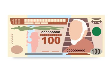 Guatemala Quetzal Vektör İllüstrasyonu. Guatemala parası tomarla para ayarladı. Kağıt parası 100 GTQ. Düz stil. Beyaz arka planda izole edilmiş. Basit minimal tasarım.