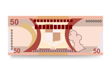 Guyana Dollar Vector Illustration. Guyanese parası tomarla para ayarladı. Kağıt para 50 GYD. Düz stil. Beyaz arka planda izole edilmiş. Basit minimal tasarım.