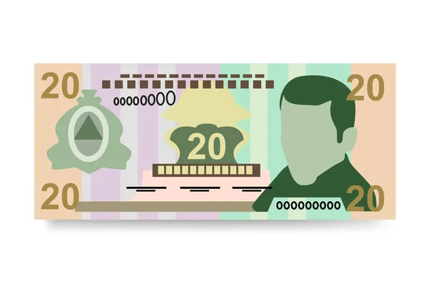 ホンジュラスのレンピラベクトルイラスト ホンジュラスのお金は銀行券をセット 紙幣20元 フラットスタイル 白い背景に隔離されている シンプルなミニマルデザイン — ストックベクタ