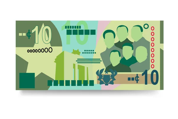 Ilustracja Wektora Ghany Cedi Banknoty Ghany Papierowe Pieniądze Ghs Płaski — Wektor stockowy