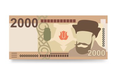Macar Forint Vector Illustration. Macaristan 'ın parası tomarla para biriktirdi. Kâğıt parası 2000 HUF. Düz stil. Beyaz arka planda izole edilmiş. Basit minimal tasarım.