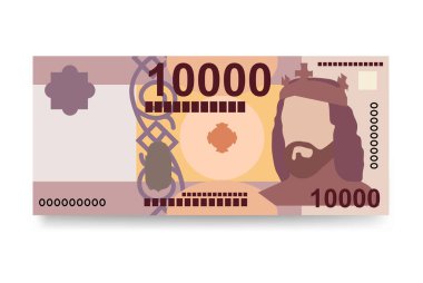 Macar Forint Vector Illustration. Macaristan 'ın parası tomarla para biriktirdi. Kağıt para 10000 HUF. Düz stil. Beyaz arka planda izole edilmiş. Basit minimal tasarım.