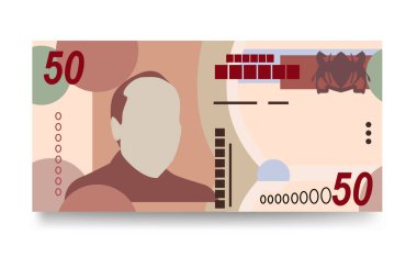 Pula Vektör İllüstrasyonu. Botswana parası tomarla para ayarladı. Kağıt para 50 BWP. Düz stil. Beyaz arka planda izole edilmiş. Basit minimal tasarım.