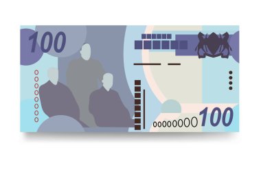 Pula Vektör İllüstrasyonu. Botswana parası tomarla para ayarladı. Kağıt parası 100 BWP. Düz stil. Beyaz arka planda izole edilmiş. Basit minimal tasarım.
