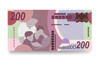 Pula Vektör İllüstrasyonu. Botswana parası tomarla para ayarladı. Kâğıt parası 200 BWP. Düz stil. Beyaz arka planda izole edilmiş. Basit minimal tasarım.