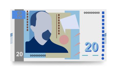 Bulgar Lev Vector Illustration. Bulgaristan 'ın parası tomarla para biriktirdi. Kağıt para 20 BGN. Düz stil. Beyaz arka planda izole edilmiş. Basit minimal tasarım.