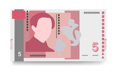 Bulgar Lev Vector Illustration. Bulgaristan 'ın parası tomarla para biriktirdi. Kağıt para 5 BGN. Düz stil. Beyaz arka planda izole edilmiş. Basit minimal tasarım.