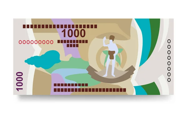 Illustration Vectorielle Vatu Vanuatu Argent Mis Paquet Billets Papier Monnaie — Image vectorielle