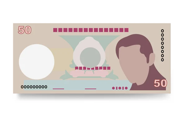 不丹Ngultrum病媒说明 不丹的货币组合为捆绑钞票 纸币50 Btn 平淡的风格 被白色背景隔离 最简单的设计 — 图库矢量图片