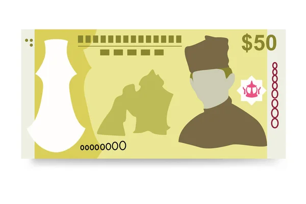 ブルネイドルベクトルイラスト ブルネイのお金は紙幣を束ねた 紙幣50 Bnd フラットスタイル 白い背景に隔離されている シンプルなミニマルデザイン — ストックベクタ