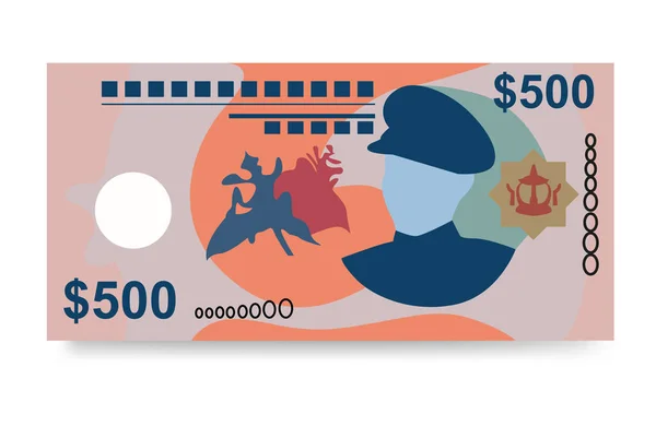 Brunei Dollar Vector Illustratie Brunei Geld Set Bundel Bankbiljetten Papiergeld — Stockvector