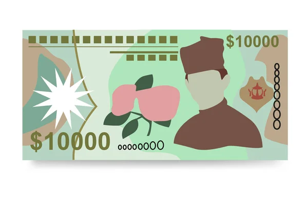 Brunei Dollar Vector Illustration Brunei Dinheiro Conjunto Notas Pacote Dinheiro — Vetor de Stock