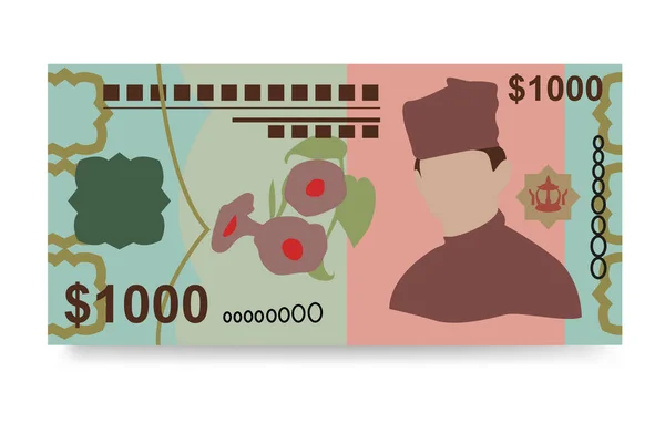 Brunei Dollar Vector Illustration Inglés Dinero Brunéi Fijó Los Billetes — Vector de stock