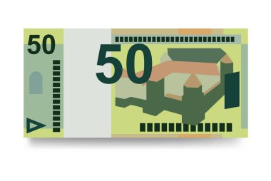 Belarus Ruble Vektör İllüstrasyonu. Belarus parası tomarla para ayarladı. Kağıt para 50 yen. Düz stil. Vektör illüstrasyonu. Beyaz arkaplanda izole edilmiş. Basit minimal tasarım.