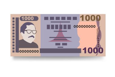 Bangladeş Taka Vektör İllüstrasyonu. Bangladeş parası tomarla banknot hazırladı. Kağıt para 1000 BDT. Düz stil. Beyaz arka planda izole edilmiş. Basit minimal tasarım.