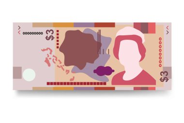 Bahama Doları Vektör İllüstrasyonu. Bahamalar 'ın parası tomarla banknot hazırladı. Kağıt para 3 BSD. Düz stil. Beyaz arka planda izole edilmiş. Basit minimal tasarım.