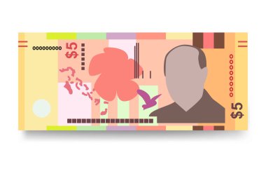 Bahama Doları Vektör İllüstrasyonu. Bahamalar 'ın parası tomarla banknot hazırladı. Kağıt parası 5 BSD. Düz stil. Beyaz arka planda izole edilmiş. Basit minimal tasarım.