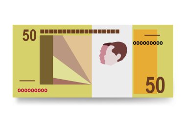 Angola Kwanza Vektör İllüstrasyonu. Angola parası tomarla para ayarladı. Kağıt para 50 AOA. Düz stil. Beyaz arka planda izole edilmiş. Basit minimal tasarım.