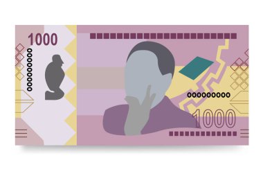 Angola Kwanza Vektör İllüstrasyonu. Angola parası tomarla para ayarladı. Kağıt para 1000 AOA. Düz stil. Beyaz arka planda izole edilmiş. Basit minimal tasarım.