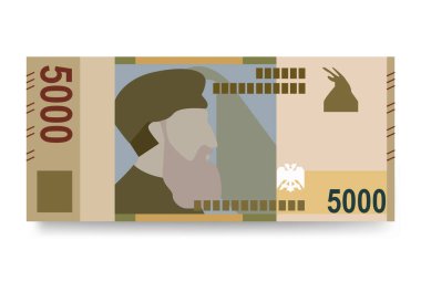 Arnavut Lek Vector Illustration. Arnavutluk 'un parası tomarla para biriktirdi. Kağıt para 5000 Hepsi. Düz stil. Beyaz arka planda izole edilmiş. Basit minimal tasarım.
