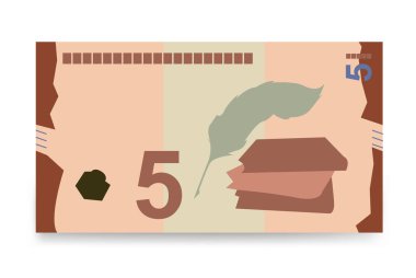 Azerbaycan Manat Vektör İllüstrasyonu. Azerbaycan parası tomarla para ayarladı. Kağıt para 5 AZN. Düz stil. Beyaz arka planda izole edilmiş. Basit minimal tasarım