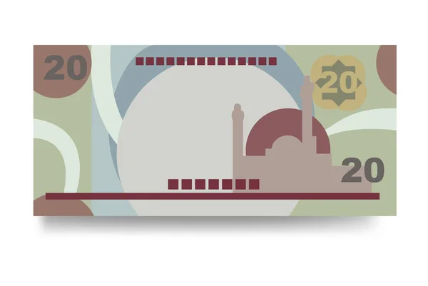 Ilustracja Wektora Bahrajnu Dinar Banknoty Bahrajnu Papierowe Pieniądze Bhd Płaski — Wektor stockowy