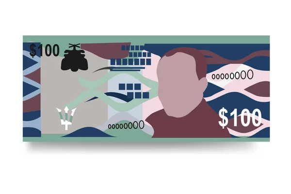 Barbados Dollar Vector Illustration Dinero Barbadense Fijó Los Billetes Papel — Archivo Imágenes Vectoriales