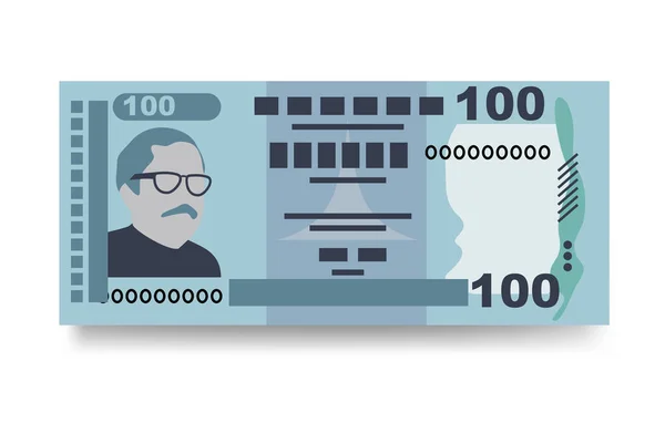 Bangladesh Taka Vector Illustratie Bangladesh Geld Bundelt Bankbiljetten Papiergeld 100 — Stockvector