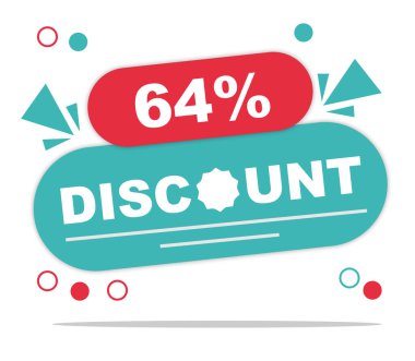 % 64 indirim etiketi beyaz arka planda izole edildi. Özel indirimli fiyat indirme rozet çizimi