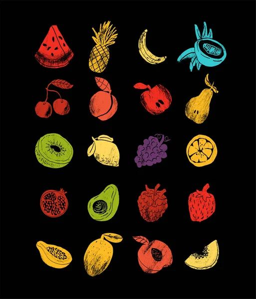 Früchte Und Beeren Abstrakte Illustration Flacher Vektor Gemüsesymbole Gezeichneter Stil — Stockvektor
