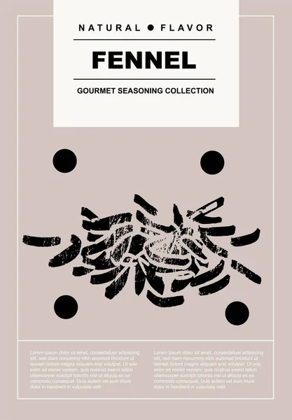 Fennel Set Posters Spices Herbs Organic Product Abstract Draw Design — Vector de stock