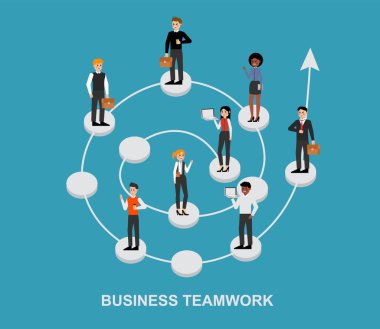 Bir grup insan, iş adamları ve ofis vektör karakter tasarımında çalışan iş kadınları. Diyagram