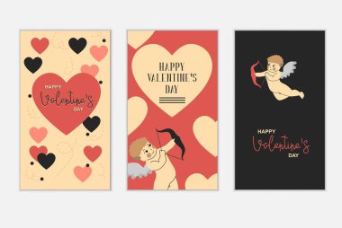 Sevgililer Günün kutlu olsun. Moda soyut sanat şablonları. Sosyal medya hikayeleri, mobil uygulamalar, afişler tasarımı ve internet reklamları için uygun. Düz biçim