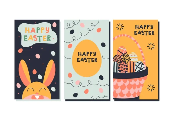 Trendiges Design Mit Typografie Punkten Eiern Und Häschen Pastellfarben Set — Stockvektor