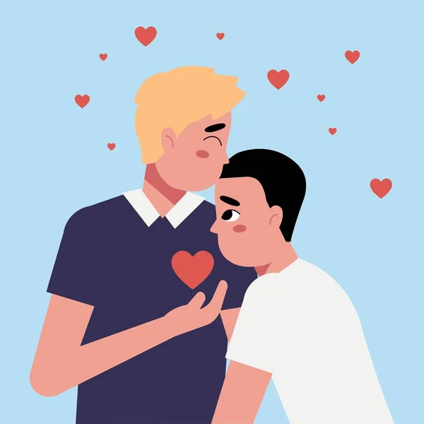 Multiethnic Gay Couple Proud Young Homosexuals Gay Couple Love Each — Vector de stock