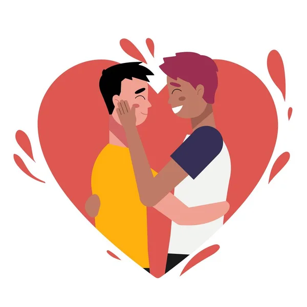 Multiethnic Gay Couple Proud Young Homosexuals Gay Couple Love Each — Stockvektor