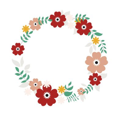 Vektör çiçekleri ayarlandı. Güzel çelenk. Yaprakları ve çiçekleri olan zarif bir çiçek koleksiyonu. Düz çizim. Davetiye, düğün veya tebrik kartları için tasarım