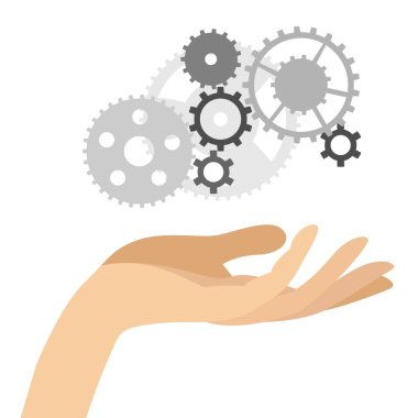 Businessman hold growing graph, mechanism of positive growth icon. Financial, business growth concept. Pointing at creative business chart with upward arrows gear