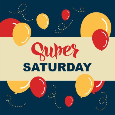 Süper cumartesi indirimi afişi. Bir günlük anlaşma, özel teklif, büyük indirim, geçiş izni. Sosyal medya, hikayeler, afişler, davetiye, poster, tebrik kartı için düz zemin. Vektör illüstrasyonu.