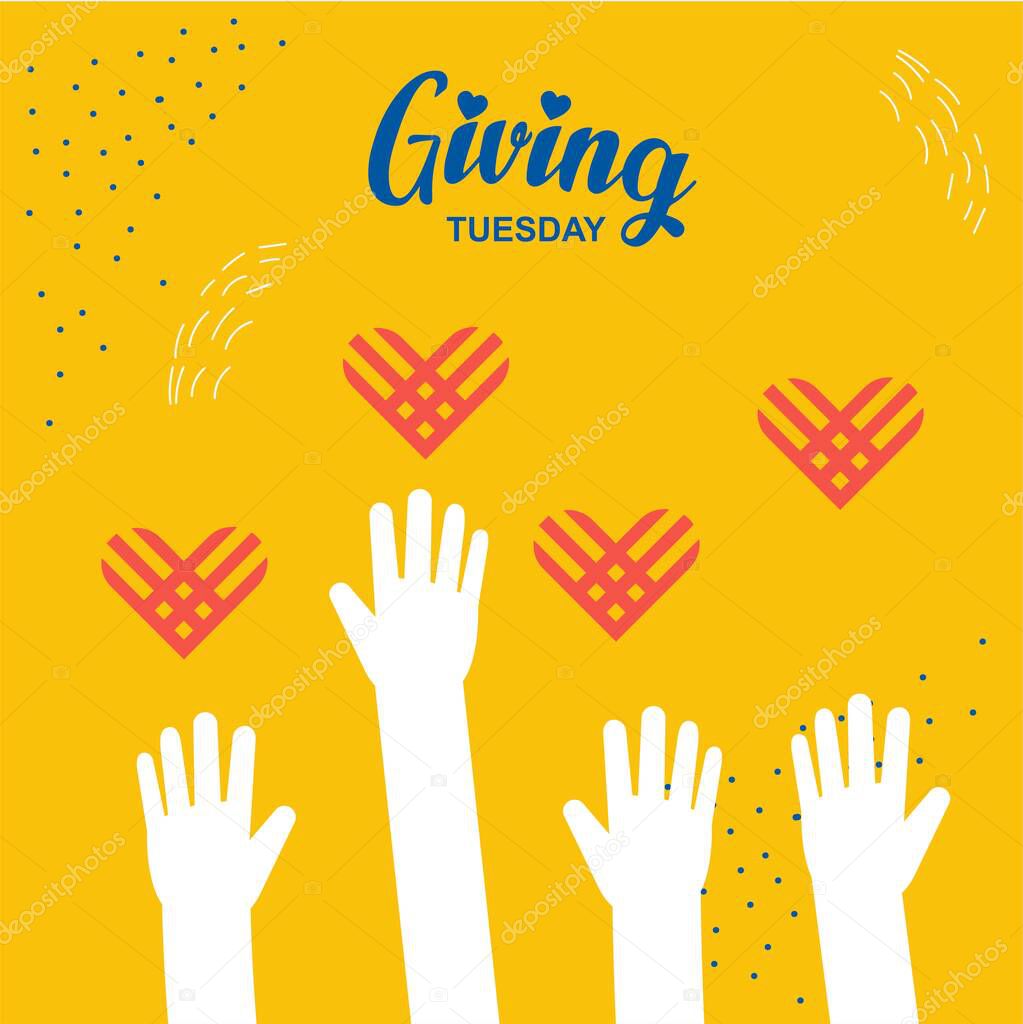 Happy Giving Tyesday. Trendy abstract art templates with hand, logo, dots. Set of flat backgrounds for social media, stories, banners, invitation card, poster, greeting card, header for website