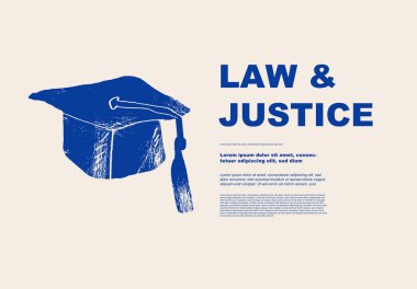 Square academic cap. Concept of law justice. Set of posters of jurisprudence in a abstract draw design. Scene for learning law, studying jurisprudence. Perfect for poster, cover, banner.