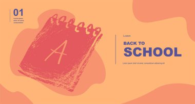 Defter, günlük. Soyut, vektör çizimleri. Okula geri dön. Okul temalarındaki öğeler ve nesneler, afiş ve afiş için basit bir arka plan. Okul geçmişi.