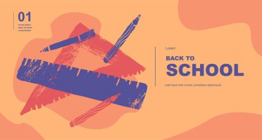 Üçgen cetvel, kalem, kalem, kalem. Soyut, vektör çizimleri. Okula geri dön. Okul temalarındaki öğeler ve nesneler, afiş ve afiş için basit bir arka plan. Okul geçmişi.