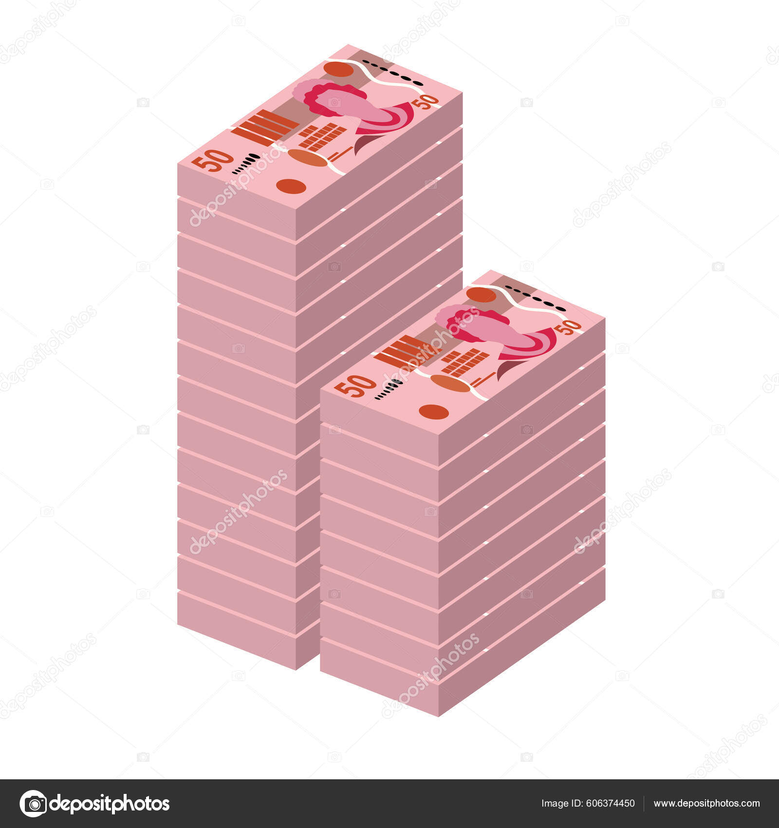 斐济元矢量图解斐济货币组合捆扎钞票纸币50法郎平淡的风格被白色背景隔离最简单的设计图库矢量图©Zhuna 606374450